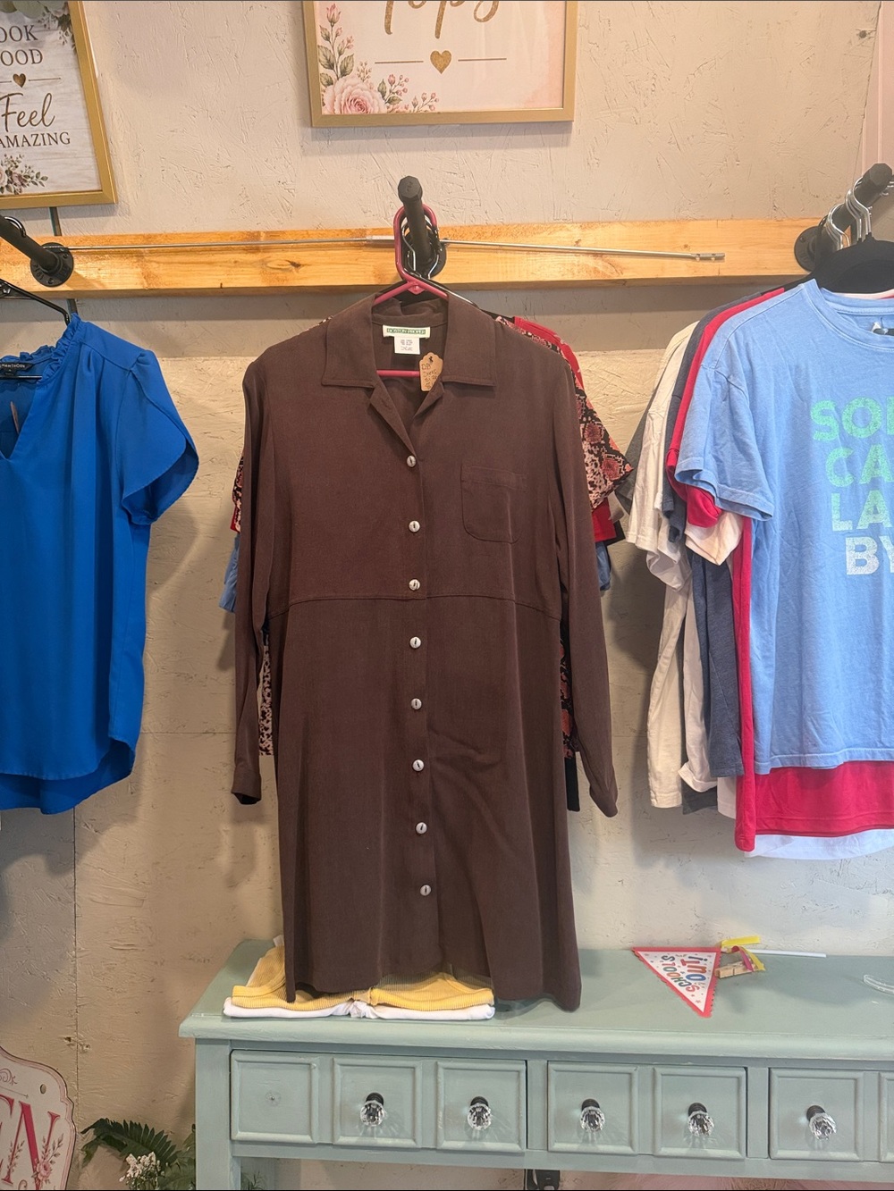 Boston Proper Brown Longline Button-Down Shirt